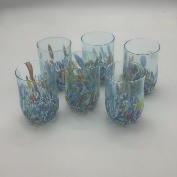 Murano glass set of 6 "Fiamma" glasses in blown glass.