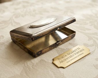 Vintage Silver Pill Box Case with Mirror, Antique Pocket Makeup Compact, Elegant Art Deco Tobacco Tin, Italian Collectible, Free Shipping