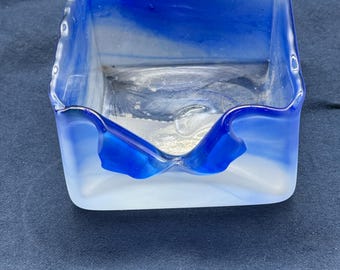Vintage Murano Glass Ashtray Cobalt Blue Sommerso Frosted Glass, Mid Century Modern Trinket Dish, Italian Art Glass, Home Decor Gift Idea
