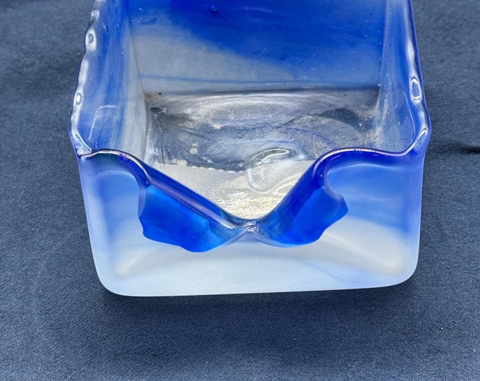 Vintage Murano Glass Ashtray Cobalt Blue Sommerso Frosted Glass, Mid Century Modern Trinket Dish, Italian Art Glass, Home Decor Gift Idea