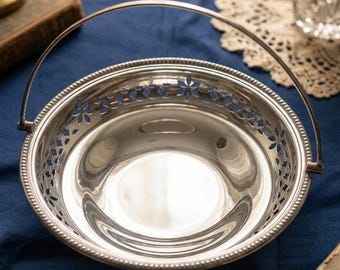 Antique Martin Hall & Co Silver Plate Basket Sheffield, Victorian Pierced Centerpiece with Swing Handle, Vintage EPNS Fruit Bowl, Home Decor