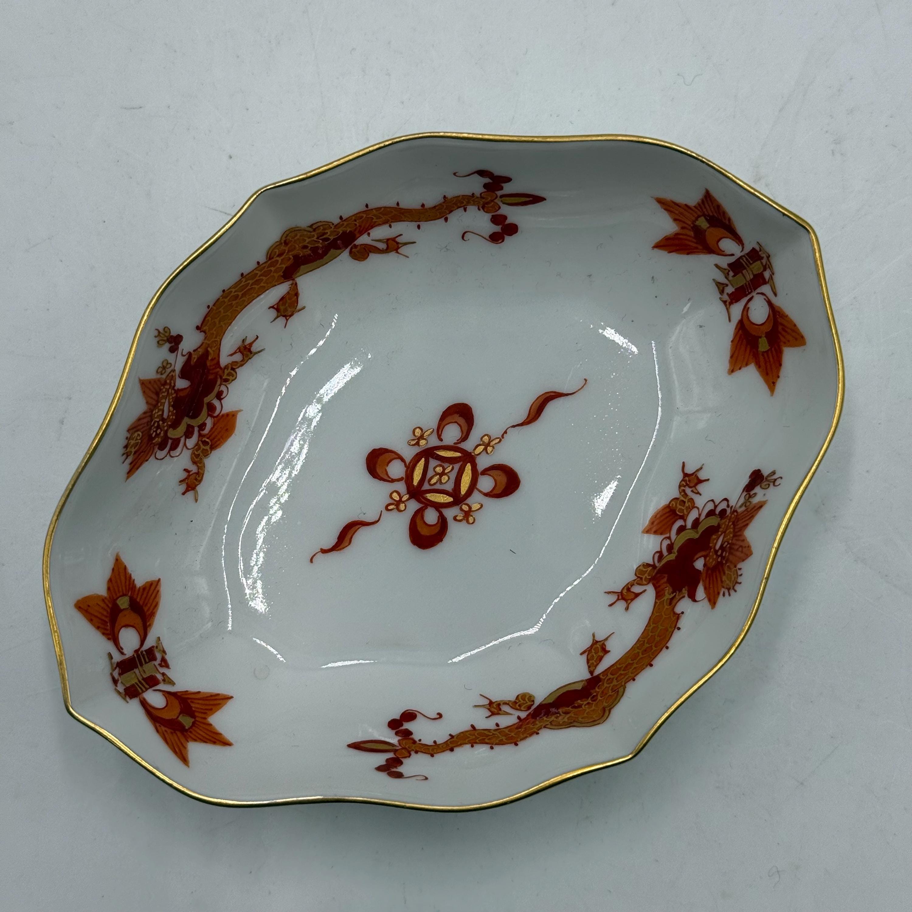 Authentic Meissen Porcelain Red Ming Dragon Small Bowl, Hand