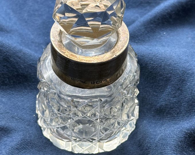 Antique Sterling Silver & Cut Glass Perfume Bottle, Birmingham 1900