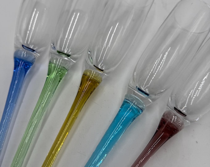 Murano Glass toast glass with colored stems, vintage from the 2000s.