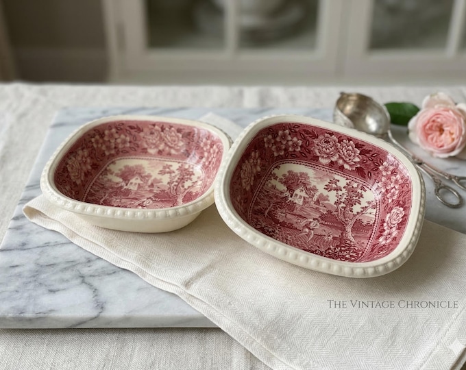 Villeroy & Boch Rusticana Red Transferware Square Bowls Set of 2 Mettlach German