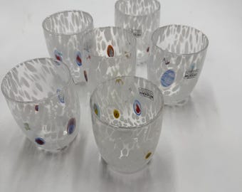 Murano glass set of 6 “barrel” glasses, crystal white color
