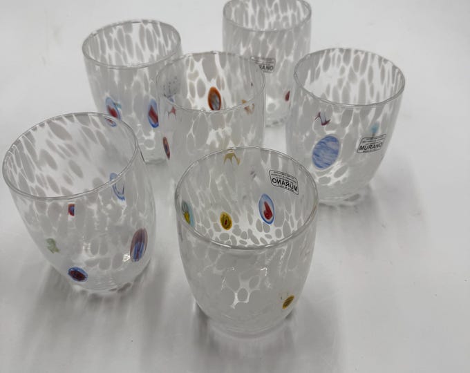 Murano glass set of 6 “barrel” glasses, crystal white color