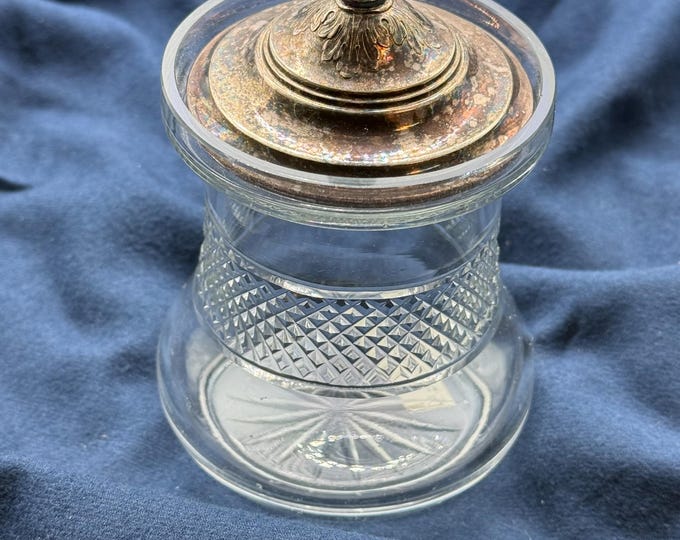 Antique Cut Glass Vanity Jar with Silver Lid – Vintage Apothecary Pot – Victorian Decor