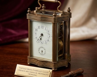 Antique French Brass Carriage Clock, Vintage Desk Clock, Mechanical Travel Clock, Elegant Home Decor, Unique Gift for Clock Collector,