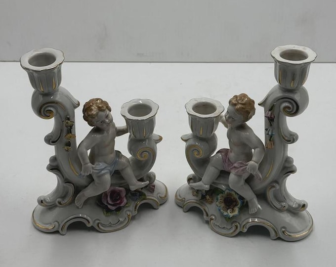 Pair of antique Capodimonte candlesticks