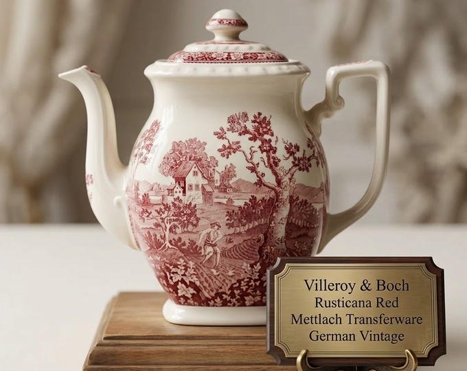 Villeroy & Boch Rusticana Red Vintage Teapot Mettlach | German Transferware Country Chic Pottery | Retro Gift Idea | Free Shipping Europe