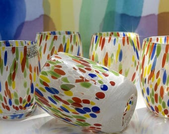 Handmade Murano Glass Tumblers – Colorful Murrine Drinking Glasses – Italian Art Glass Set of 6 – Unique Hand‑Blown Glassware