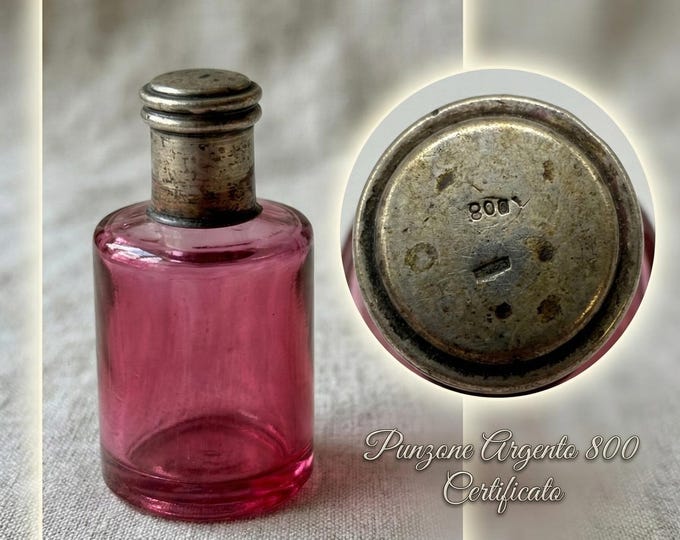 Antique Pink Cranberry Glass Perfume Bottle with 800 Silver Stopper – Unique and Rare Design for Collectors