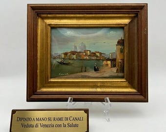 Vintage Miniature Oil on Copper Painting Signed Canali Framed Italian Wall Art Small Ornate Gold Frame Antique Style 1970s Decor