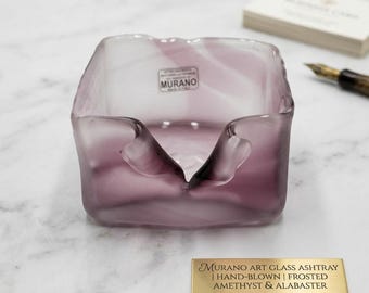 Vintage Murano Glass Ashtray Frosted Purple and White, Handblown Glass Valet Tray, Murano Art Glass Italy, Luxury Italian Gift Home Decor