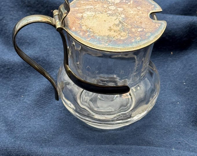 Antique Silver Plated Mustard Jar with Handle – Vintage Glass Condiment Pot – Italian Silverware