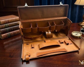 Vintage Leather Medical Case, Antique Doctor Instrument Bag, Mid Century Apothecary Bottle Carrier, Pharmacy Prop, Curio Cabinet Decor, 35 cm