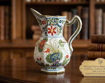 Antique Cantagalli Majolica Pitcher Italian Renaissance Revival 19th Century Art