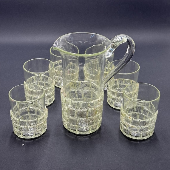 Murano glass carafe and 6 glasses blown and signed by master Daniele Biasin gold leaf