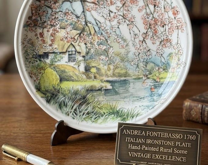 Andrea Fontebasso 1760 Tognana Ironstone Plate, Vintage Country Landscape Decor, Made in Italy, 9.5", FREE SHIPPING
