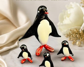 Murano Glass Penguin Family Miniature Figurine Set Vintage Italian Art Glass Animal Collectibles Lampwork Venice Miniature Penguin Gift