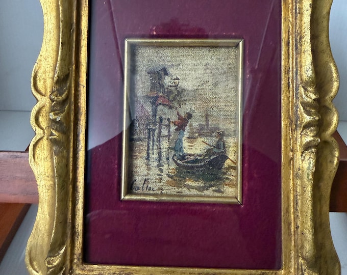 Piccolo dipinto D'epoca scena laguna di Venezia