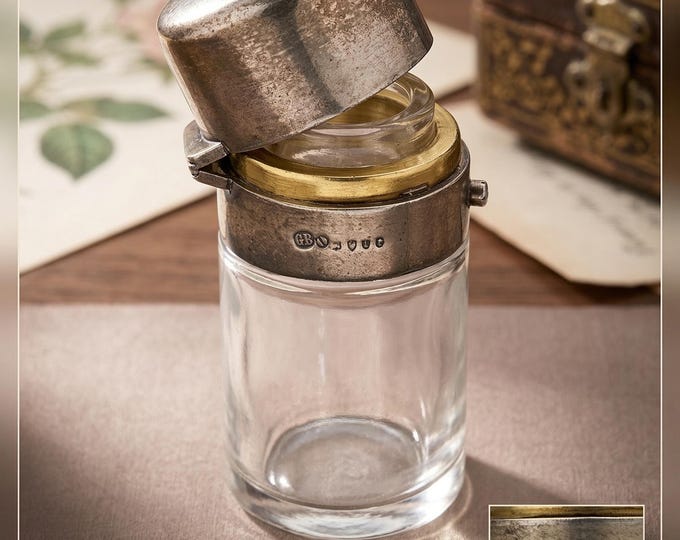 Antique 1894 London Sterling Silver Glass Smelling Salts Scent Bottle Geo Brace