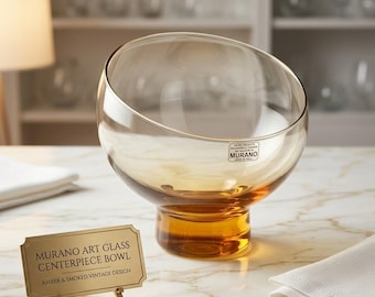 Amber Murano Glass Bowl, Mold-Blown Design Vintage, Italian Art Glass Centerpiece, Luxury Table Decor, Unique Gift, Venetian Craftsmanship