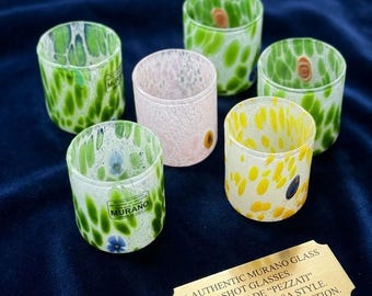 Set of 6 Authentic Murano Glass Shot Glasses - Goti de Fornasa "Pezzati" - Handmade Italian Liqueur Set, Millefiori Murrine - Venice 2019