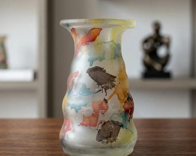Vintage Murano Art Glass Vase Mid Century Frosted Mottle Splatter Vase Italy 3.5" Artistic Vase
