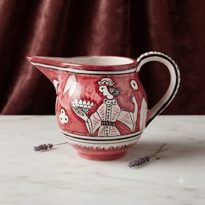 Vintage Italian Ceramic Pitcher Signed L.V. Deruta - Montecatini Souvenir | Hand Painted Medieval Style Pottery | Unique Collector's Item