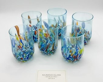 Set 6 Murano Glass Tumbler Mouth Blown Venetian Goto Fornasa Colorful Water Glasses Art Craft Made in Italy Christmas Luxury Gift