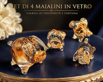 Authentic Murano Glass Pigs Family, Pink Venetian Glass Figurine Set, Hand Blown Animal Art from Italy, Collectible Miniature Pig Gift