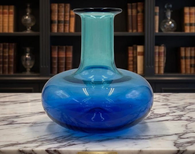 Large Murano Glass Vase Blue & Azure Santa Chiara Furnace, Hand-Blown 21 cm, Mid-Century Modern Venice Art, Luxury Gift, Made in Italy Decor