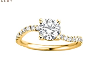3.50 Ct Round Lab Grown Diamond Ring · Twisted Gold Band · Dainty Bridal Solitaire · Romantic Engagement Ring for Her