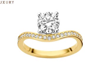 4.0 Ct Round Lab-Grown Diamond Engagement Ring, Curved round Band in 14K Yellow Gold, Elegant Solitaire Statement Ring for Her