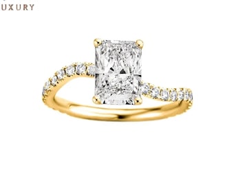 3.50 Ct Radiant Cut Lab-Grown Diamond Solitaire Engagement Ring, Twisted Band Ring in 14K Gold, Elegant Proposal Ring for Her