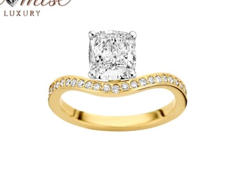 3.0 Ct Cushion Cut Lab-Grown Diamond on a Curved Micro Round Band, Bold Solitaire Engagement Ring for Her