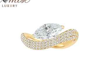 The Jackie Solitaire with Tapered Band – 3.0 Ct Marquise Lab Grown Diamond Engagement Ring – 14K Gold – Timeless Proposal Ring for Her