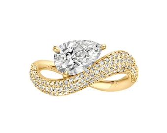 Pear Cut Lab-Grown Diamond Infinity 4.0 CT  Engagement Ring, Micro Round Crossover Band in 14K Yellow Gold, Unique Statement Bridal Ring