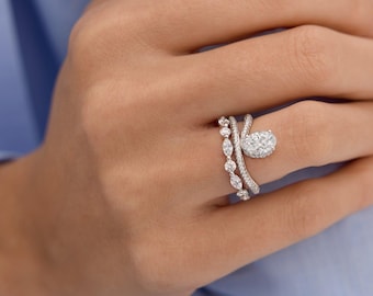 Georgia Diamond Band Ring in 14K Yellow Gold – 2.0 CT Alternating Round & Marquise Cut Eternity Band for Women