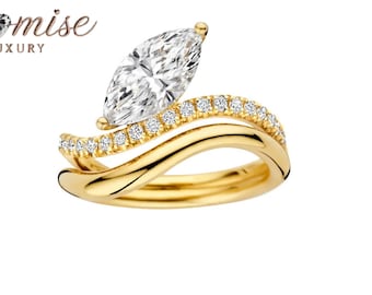 3.0 Ct Marquise Lab Diamond on Sculpted Twin Bands with Round Detailing, Heidi marquise anniversary Ring