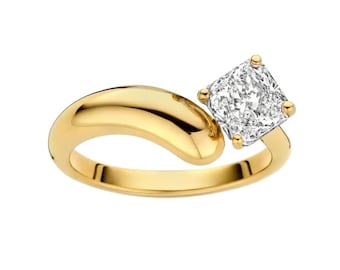 3.0 Ct Cushion Cut Lab-Grown Diamond Bypass Engagement Ring in 14K Yellow Gold – Modern Twist Solitaire Promise Ring