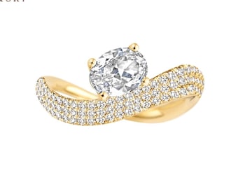 Oval Cut Lab Grown Diamond East West Engagement Ring – 3.0 Ct Solitaire with Twisted Round Band – 14K Solid Gold – Vintage Inspired Ring