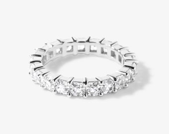 Anillo de eternidad completo de corte Asscher en oro de 14 quilates, apilable, de lujo, para bodas, moderno, para aniversario, elegante, para regalo de novia.