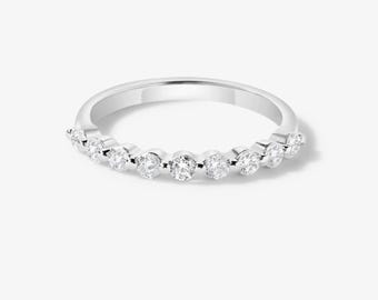 Alianza clásica de diamantes cultivados en laboratorio, anillo apilable de una sola punta, alianza a juego para aniversario de bodas, anillo minimalista de promesa de cumpleaños.