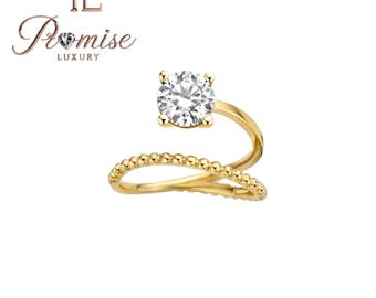 3.0 Ct Oval Cut Diamond Solitaire Ring with Gold Stacking Band | 14K White Gold | Lab Grown Diamond | Modern Bridal Wedding Ring Set