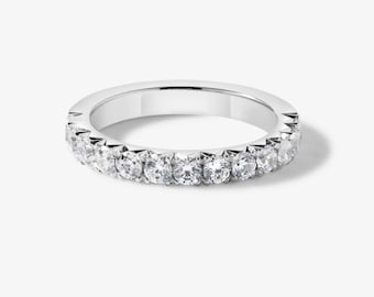 Anillo de media eternidad de corte redondo, delicado anillo de bodas de diamantes en oro amarillo de 18 k, anillo apilable para uso diario, joyería nupcial clásica, regalo perfecto.