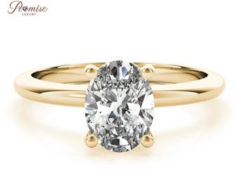Oval Cut Solitaire Diamond Ring, Engagement Ring for Women, Minimalist Gold Ring, Promise Statement Ring, Wedding Bridal Jewelry Gift