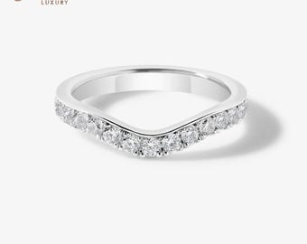 Anillo minimalista de corte redondo curvo, anillo de bodas fino para novia, apilable o juego nupcial, joyería de aniversario, regalo para ella.
